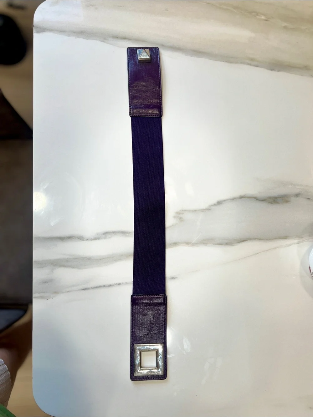 Purple Elastic Waist Belt with Silver Buckle